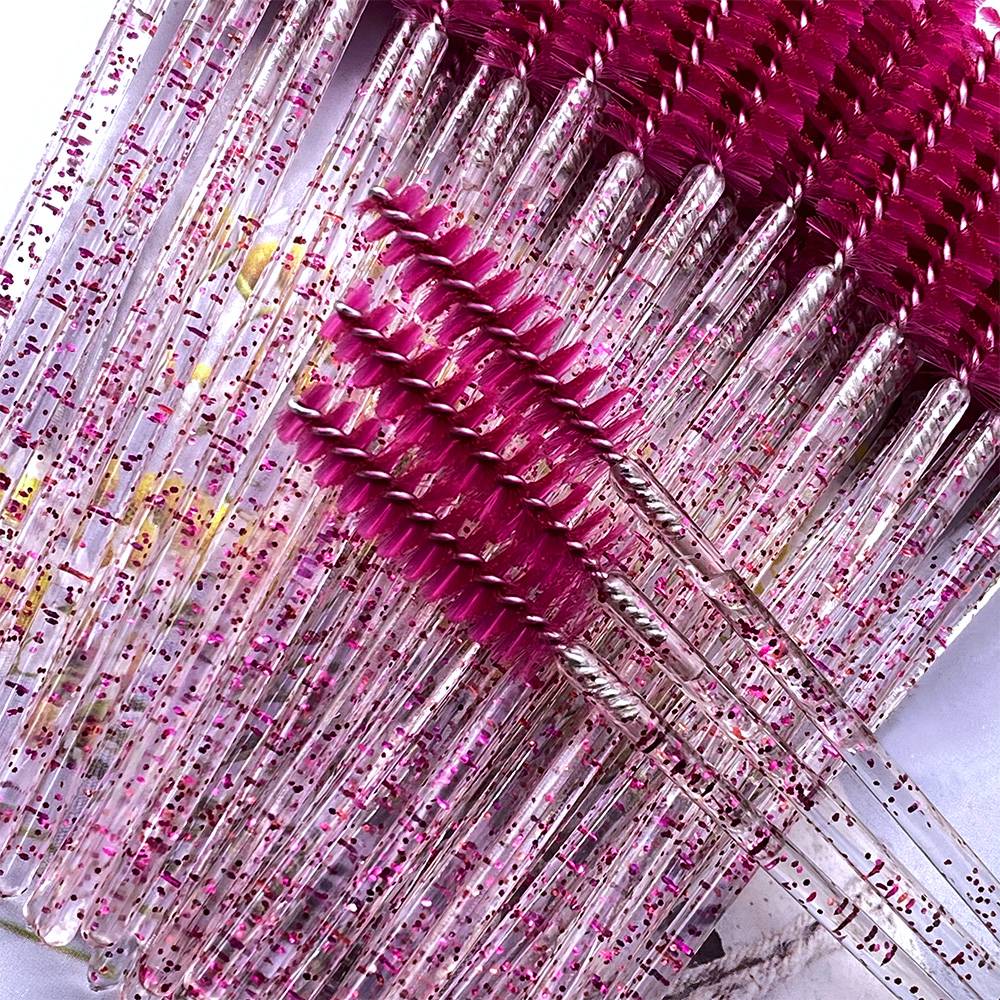 50pcs Mascara Wands Eyebrow Applicator Spoolers  Eyelash Brush Crystal Diamond Handle Makeup Tools Eyelash Extension Supplies