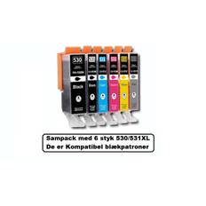 Canon Sampack med 6 styk Pgi 530 XL, Cli 531 XL B/C/M/Y/GY. kompatible blækpatroner indeholder 90ml.