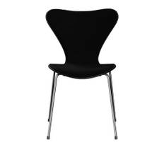 Fritz Hansen - Sjuan 3107 stol framsidesklädd tyg stålstativ krom Hallingdal 65 black/White - Matstolar - Arne Jacobsen - Svart - Metall/Trä/Textilmaterial