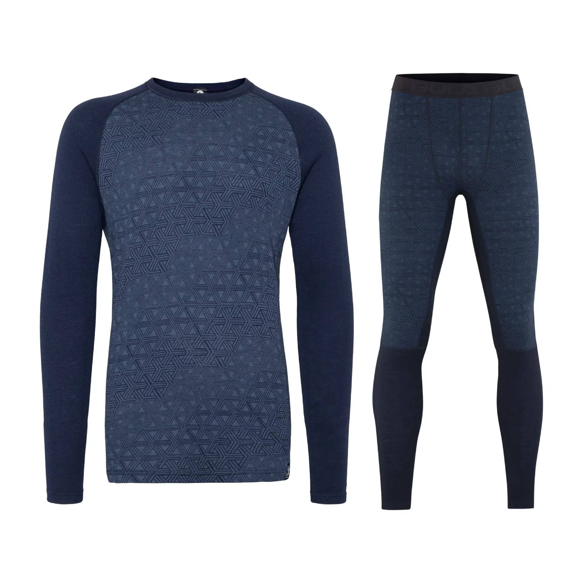 Bula Geo Merino Wool Crew Skiundertøj Sæt Herre - Navy - L