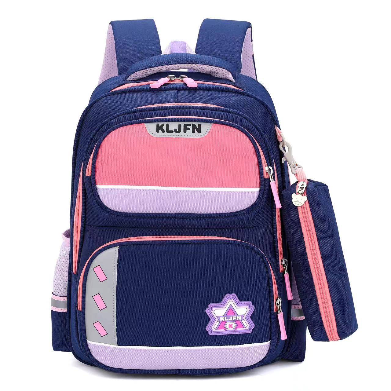 Waterproof Ultra-light Fabric Fashionable Large Capacity Spine Protection Burden Reduction Children's Bags - Dark Blue Powder