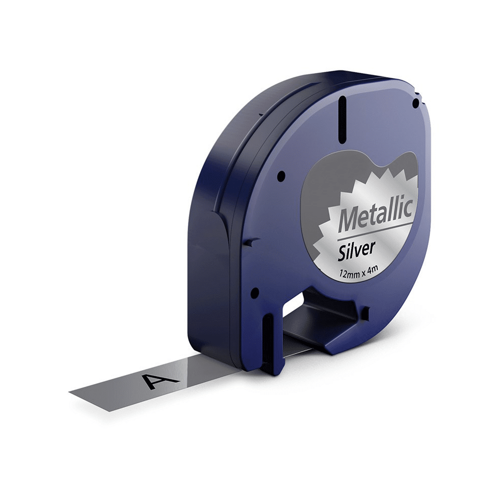 Dymo 91208 | 91228 sort på sølvmetallic tape - Kompatibel S0721730 - 12 mm x 4 m