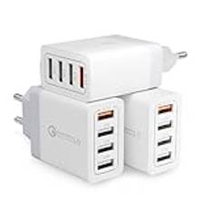 3 Pack 4-Portars USB-laddningsadapter med 33W intelligent QC 3.0 Snabbladdare Flera USB-strömadaptrar för Phone 11 12 13 14 15 Pro Max XR Xs Max 8 7 6,Samsung S8 S9 S10,LG,Google Pixel,Huawei