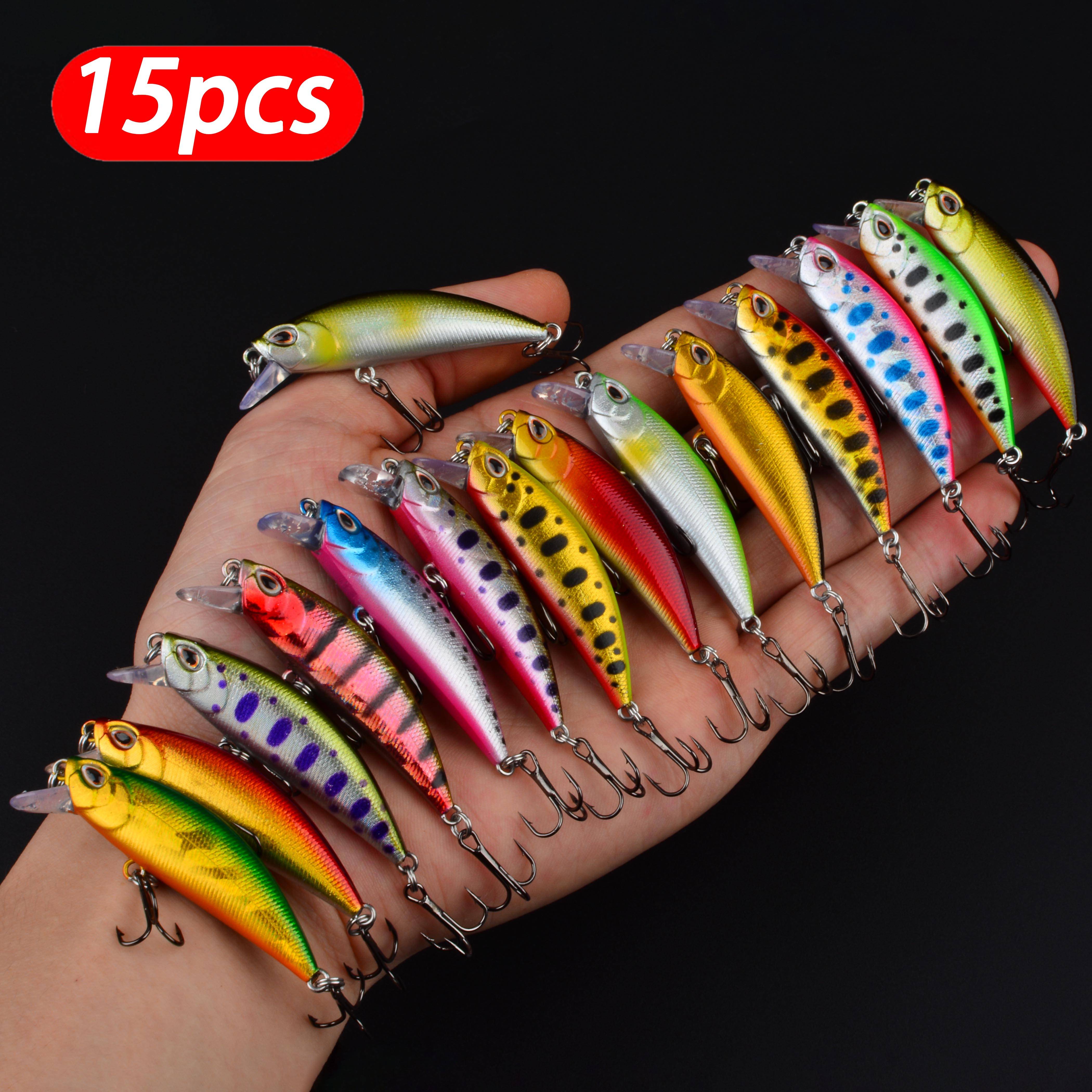 15PCS Minnow Fishing Lure 3D Eyes 50mm 5g Plastic Hard Bait Artificial Lures Wobbler Crankbait Winter Sea Fishing Bass Tackle