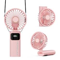 Handfläkt, Bärbar Minifläkt, 5200mAh Uppladdningsbar, Liten Fickfläkt med 6 Hastighetsnivåer, 180° Vikbar USB-Fläkt för Hem, Kontor, Skola, Utomhus, Rosa