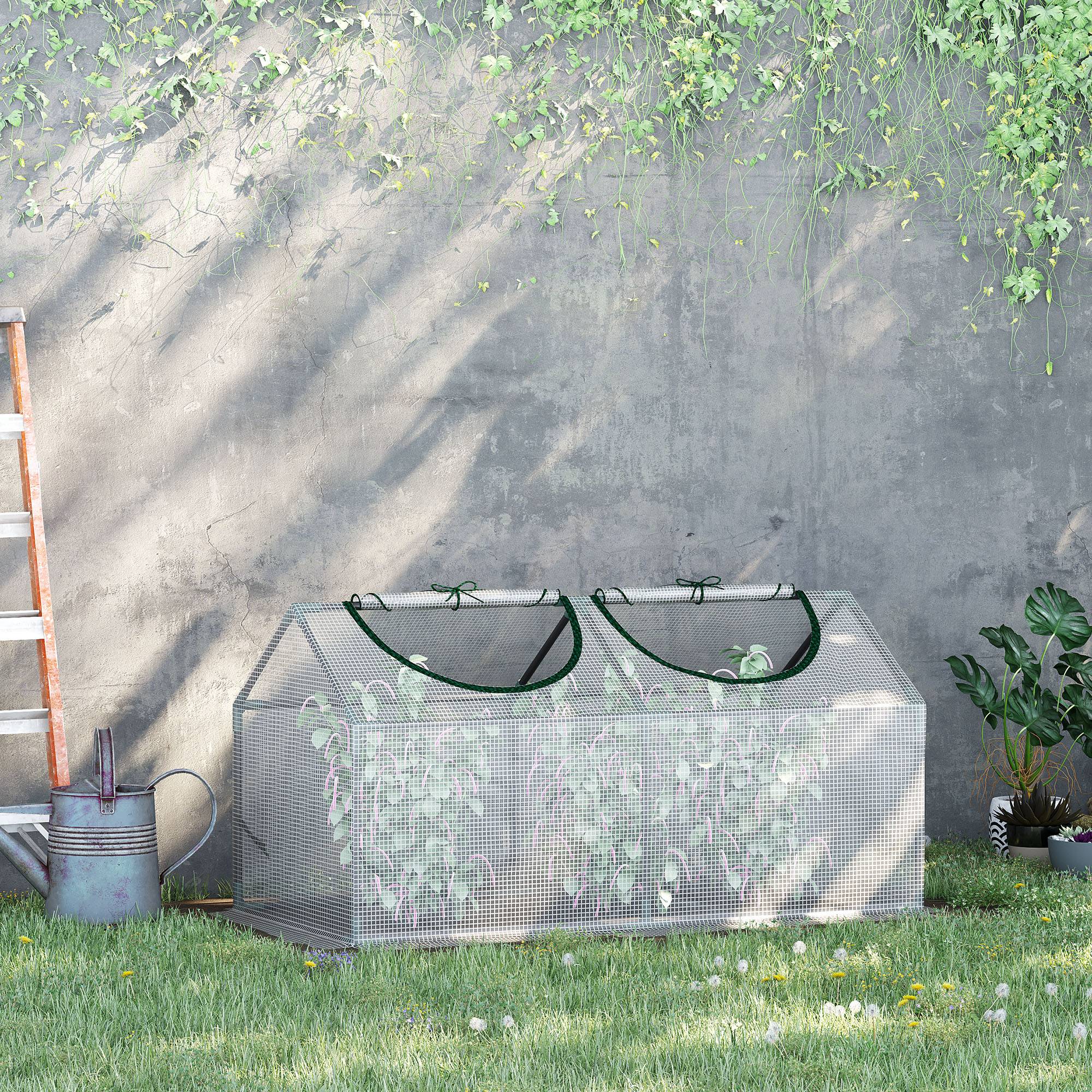 Polytunnel Drivhus med Vindue, PE Drivhus, Tomathus, Koldramme, 120x60x60 cm, Hvid.