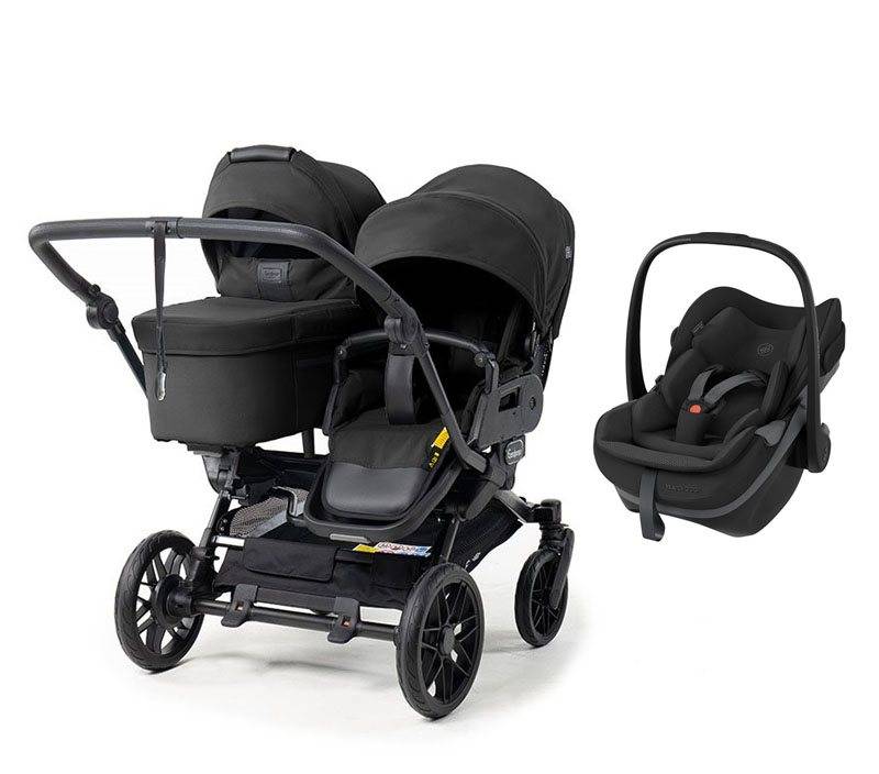 Emmaljunga Double Sento syskonvagn 2027 + Maxi-Cosi Pebble Slide Pro babyskydd