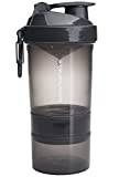 Smartshake Original2Go Shaker Protein Liten Grå Flaska med Förvaring 400ml till 600ml- BPA Fri Vattenflaska till Gym Läckagesäker Proteinshaker till Träning, Space Grey