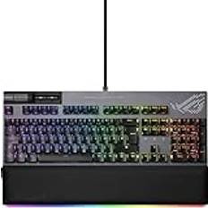 ASUS ROG Strix Flare II Animate mekaniskt speltangentbord (utbytbara ROG NX-switchar, PBT-Doubleshot-tangentskydd, LED-skärm, 8000 Hz, Aura Sync RGB-belysning, DE QWERTZ-layout) svart