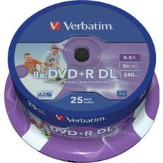 Verbatim DVD+R DL, 8x, 8,5 GB/240 min, 25-pack spindel, AZO, printable