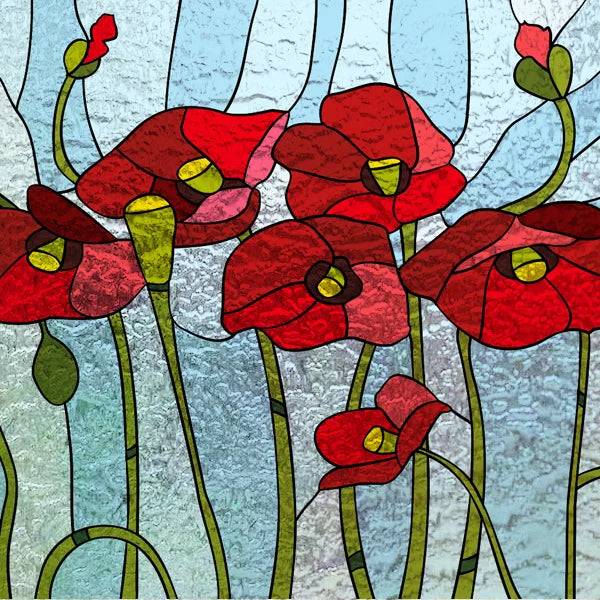 Fönsterfilm med röda vallmoblommor - 56x56 cm