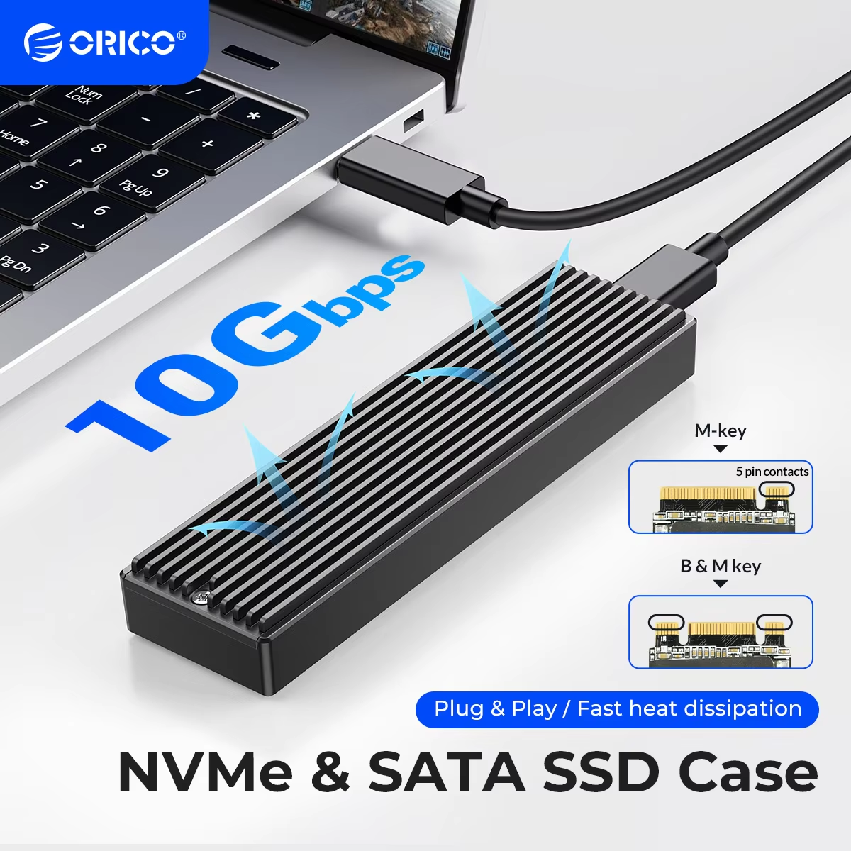 ORICO M.2 NVMe SSD Enclosure, USB 3.1 Gen 2 (10 Gbps) PCIe External Adapter NVMe Case for 2230/2242/2260/2280 M.2 SSD up to 8TB