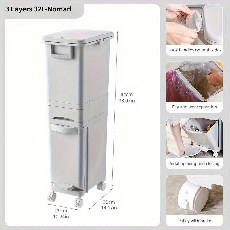 32l Narrow Kitchen Trash Bin With Lid, Sorting Or Dual Inner Bins, Foot Pedal For Dry And Wet , Space- Plastic Waste Container For Kitchen And Bathroom