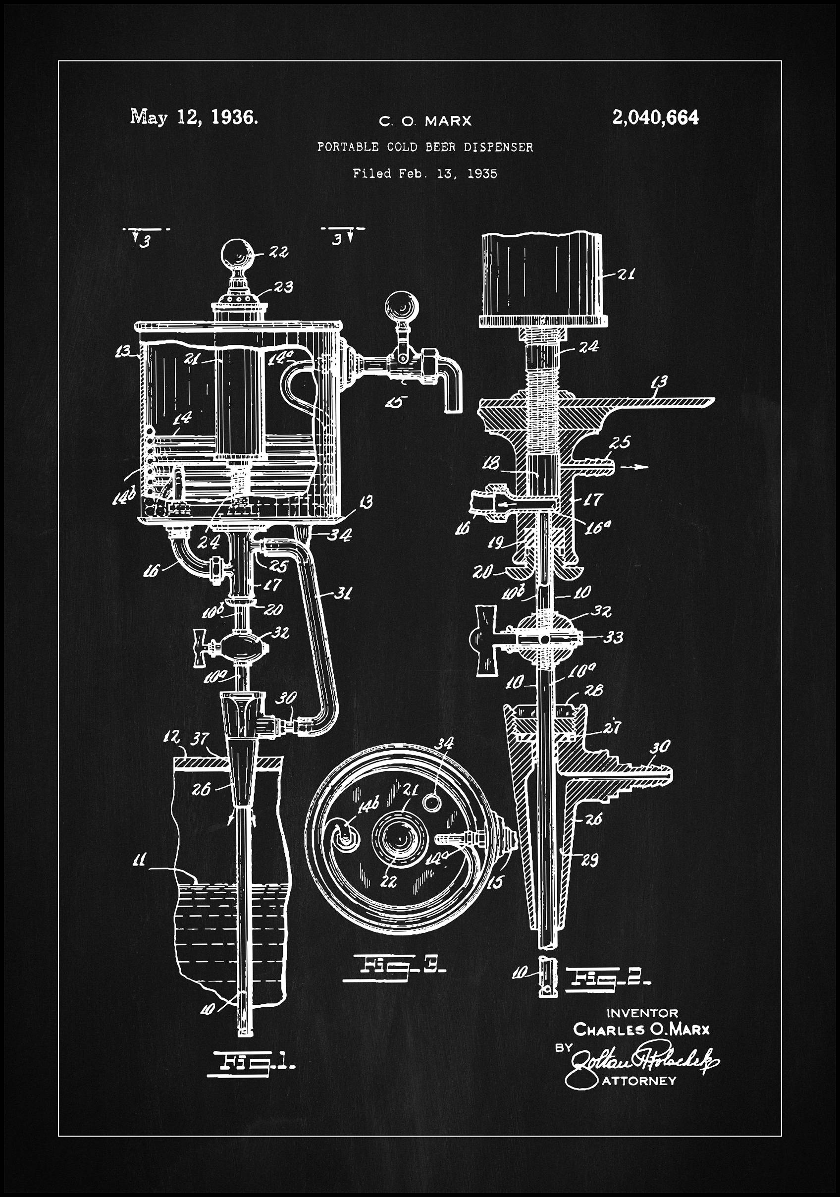 Patent Print - Portable Cold Beer Dispenser - Black Plakat (21x29.7 cm (A4))