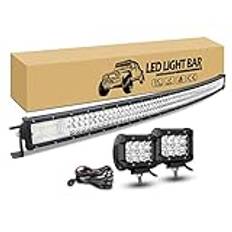 RIGIDON 127 cm 648 W böjd LED-arbetsstrålkastare bar med 12 V kabelnät sats, 2 x 10 cm 36 W offroad spotlight, ljuslist för bil, lastbil, traktor 4 x 4 fordon, extra strålkastare