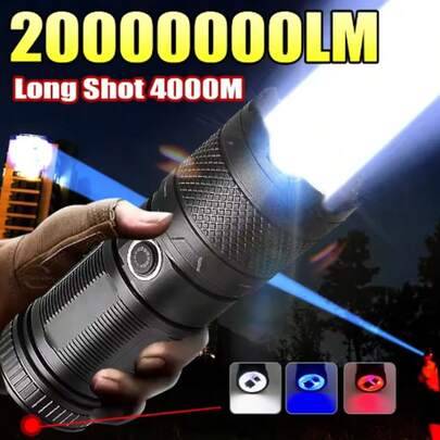 20 000 000 lumen superljus LED-ficklampa, högpresterande USB-laddningsbar bärbar COB-ficklampa för utomhuscamping nödzoomfiske ficklampa, campingutrus - Svart (LED-ficklampa)