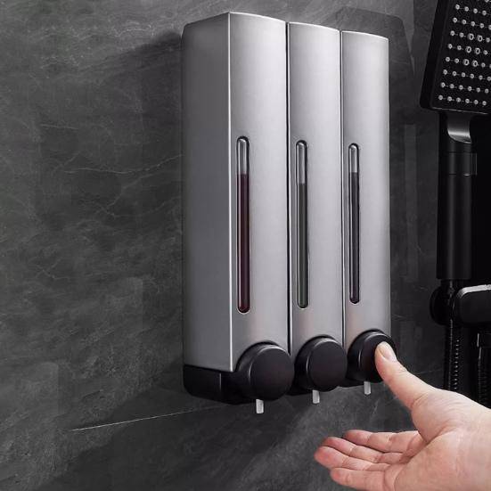 Dusch Tvål Dispenser Stansning Gratis Väggmonterad Schampo Balsam Dispenser Läcksäker Lätt att svart
