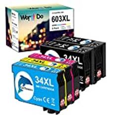 WORTHDO kompatibla bläckpatroner för Epson 34XL 34 XL bläckpatroner för Workforce Pro WF-3720 WF-3725 WF-3720DWF WF-3725DWF (2 svart, 1 cyan, 1 magenta, 1 gul)