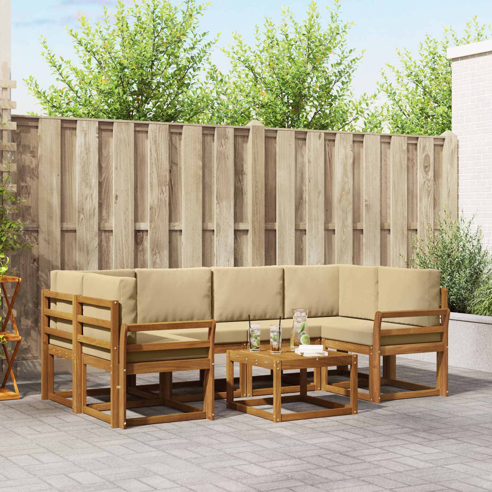 vidaXL Utomhussoffset med kudde 7 pcs Naturlig och Beige