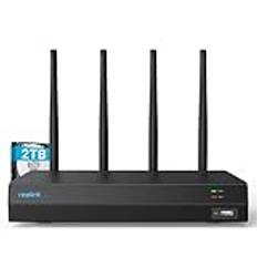 Reolink 4K 12CH Wi-Fi 6 NVR, inbyggd 2TB HDD, expanderbar till 16TB, 2,4/5 GHz Dual-Band WiFi, stöd för 12MP/8MP HD Reolink IP-kameror, 24/7 inspelning för hemmets säkerhetskamerasystem, RLN12W