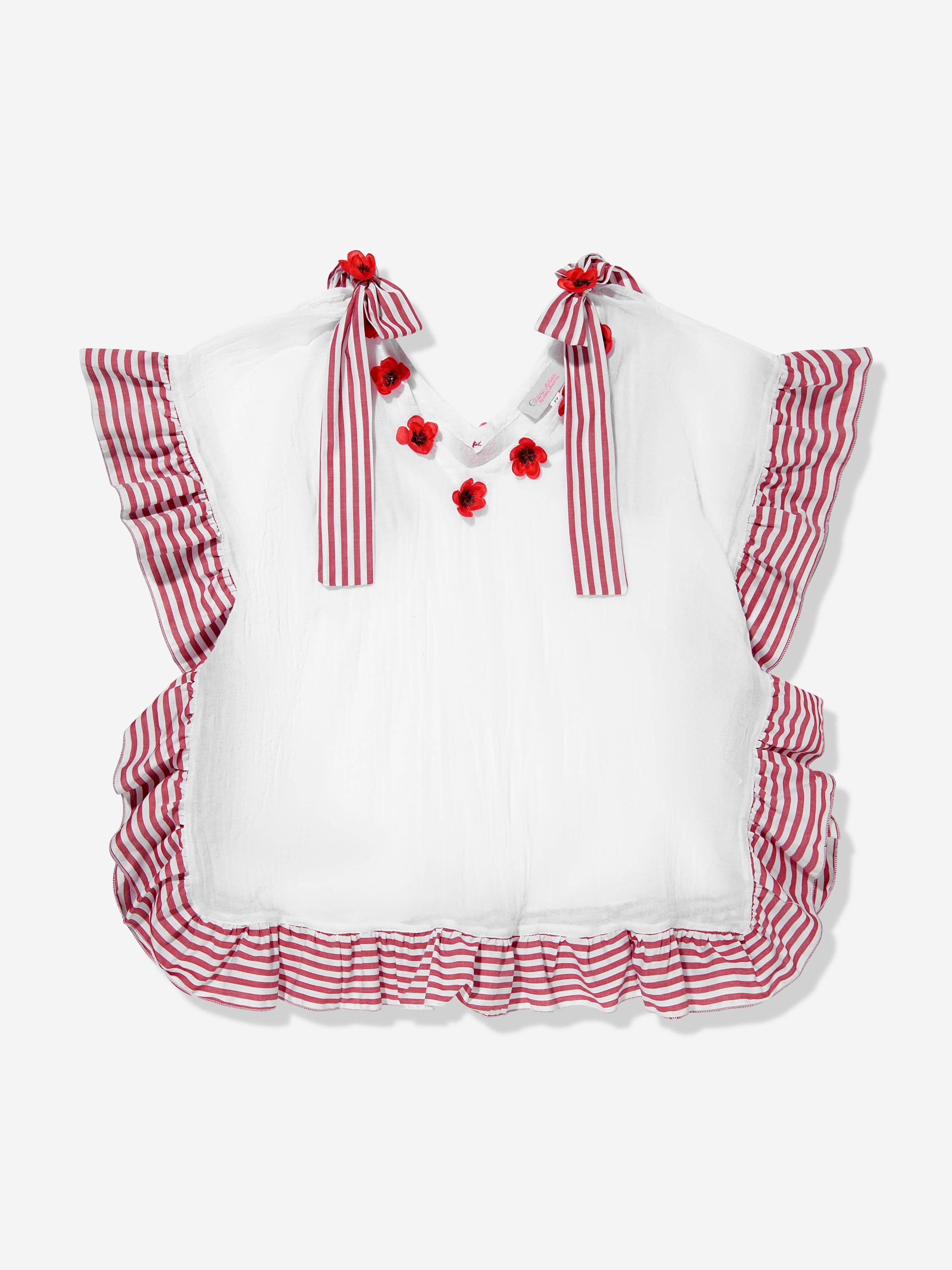 Selini Action Girls Striped Ruffle Poppy Flower Kaftan in Red - Red / 8 Yrs (8 Yrs)