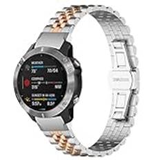 SMYAOSI Armband för Garmin Epix Pro 47 mm/Fenix 7/Fenix 6/Fenix 5, rostfritt stål metall ersättningsband för Garmin Fenix 7 safir solen/Fenix 6 safir GPS, Silver rosa guld silver, Klassiskt, armband