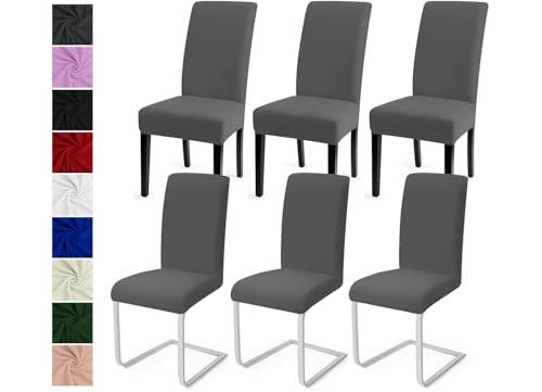 Stolsöverdrag Set Med 6 Universella Stolsöverdrag Stretch Stolskydd för Matsal Matstolsskydd Avtagbara Tvättbara Matstolar överdrag Bi-Elastiskt överdrag för Matsal,Hotell,Hem(Set Med 6, Grå)