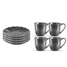 Servis set Kaffemugg & Assiett Cult Design Orient Asfalt 8 delar