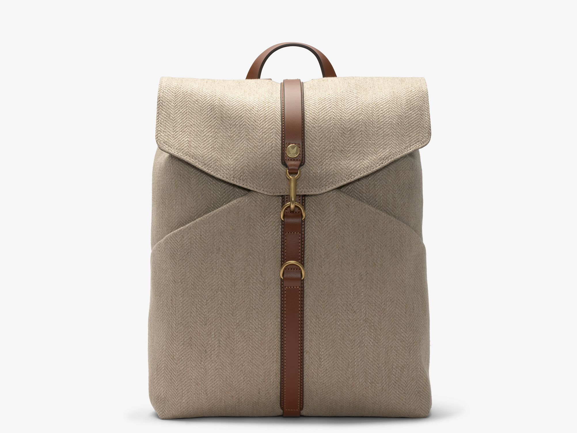 M/S Rucksack – Grand Herringbone/Cuoio - Linen herringbone jacquard w. tabac bridle leather
