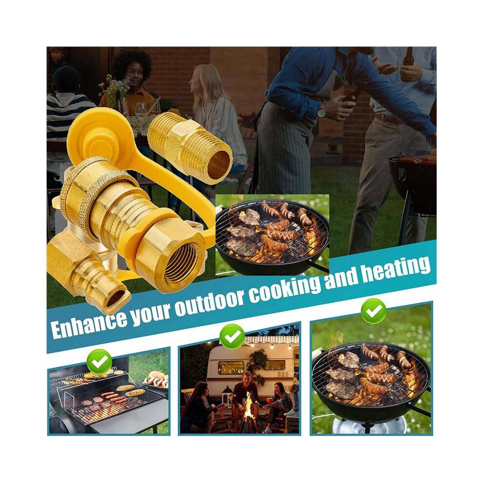 2 Set 3/8 Inch Natural Gas Quick Connect Fittings, Solid Brass LP Gas Propane Hose Quick Disconnect Kit