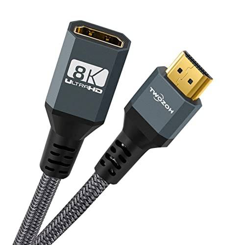 Twozoh 8K 4K HDMI förlängningskabel, HDMI 2.1 Hane till Hona kabel, nylonflätad förlängningskabel stöder @ 60Hz@120Hz 48Gbps (0,5m)