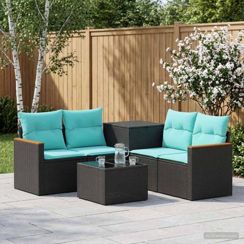 Soffset 6 st Svart och blå 55 x 55 x 37 cm Poly Rattan och stål