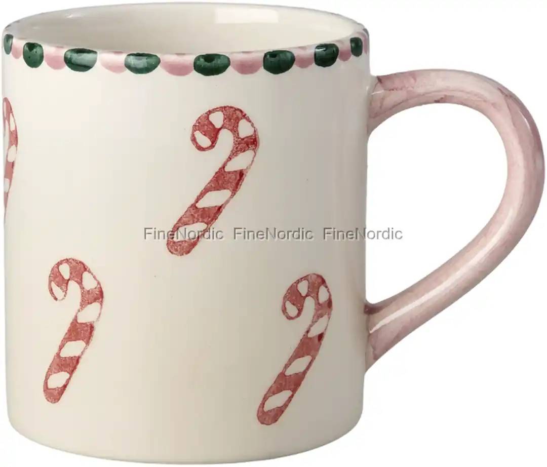 Rice Ceramic Christmas Mug - Hand-painted - Candy Canes