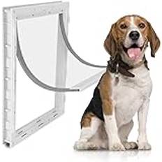 Dog Door, Plastic Doggie Door, Doggy Door with Magnetic Flaps and Sliding Lock Panels, Dog Door for Large, Extra Large Dogs, for Interior and Exterior Extreme Weather,White,L