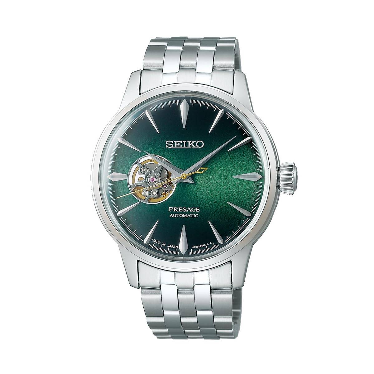 Seiko Presage Cocktail Time Open Heart Grön urtavla Klocka 'Grasshopper' SSA441J1, Svart, Vardaglig. svart