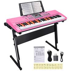 24HOCL 61 Key Premium Electric Keyboard Piano for Beginners with Stand, Built-in Dual Speakers, Microphone, Headphone, Stand & Display Panel (Rosa)