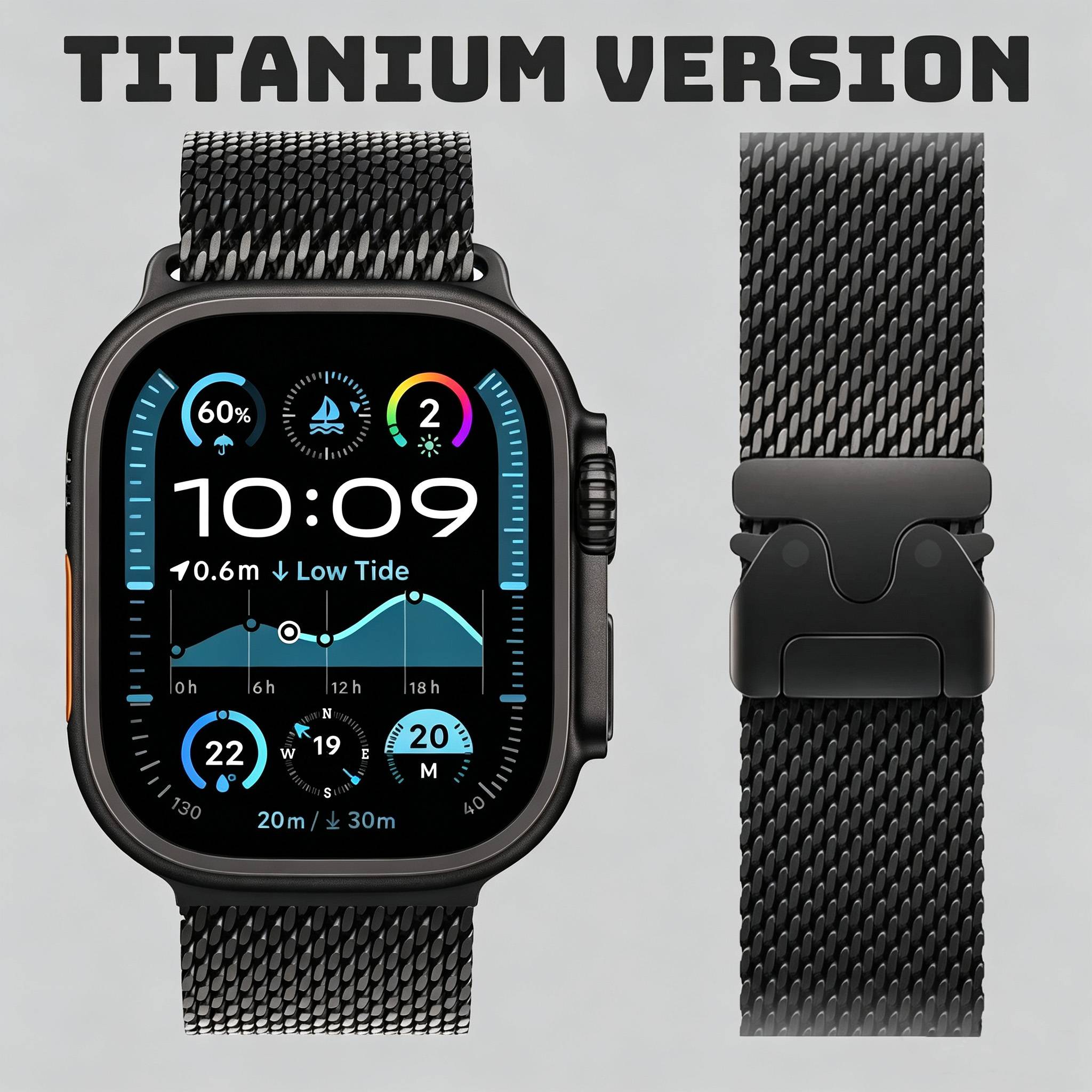 Titanium Band for Apple Watch Ultra 2 3 49mm 44 45 46mm 40 41 Series 10 9 8 Natural Milanese Loop IWatch Secure Parachute Buckle