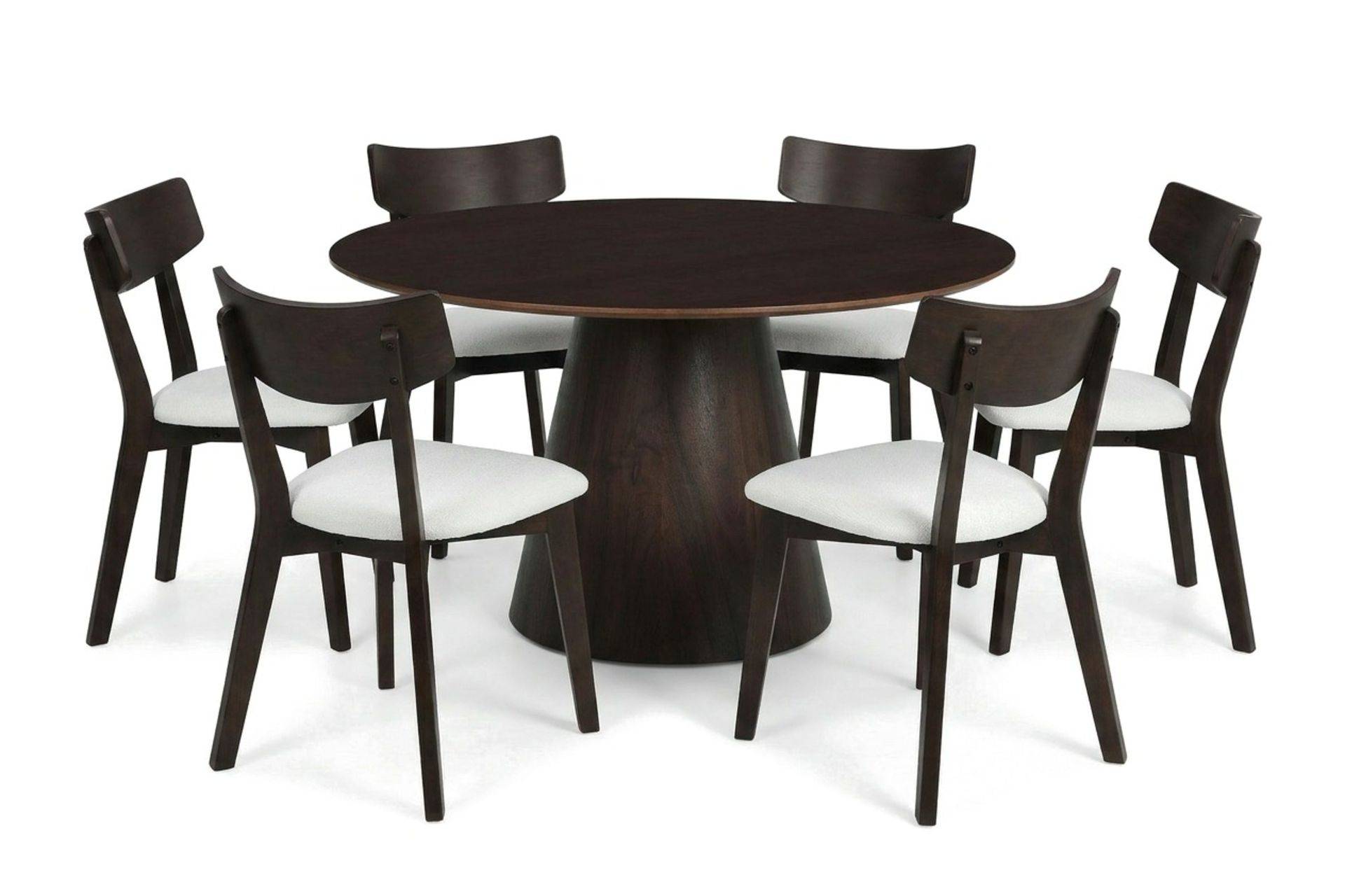 Siena Matgrupp 130 cm runt i Rökt Ek med 6 Amelia Matstolar Dyna - Ek/Beige Brun Bark