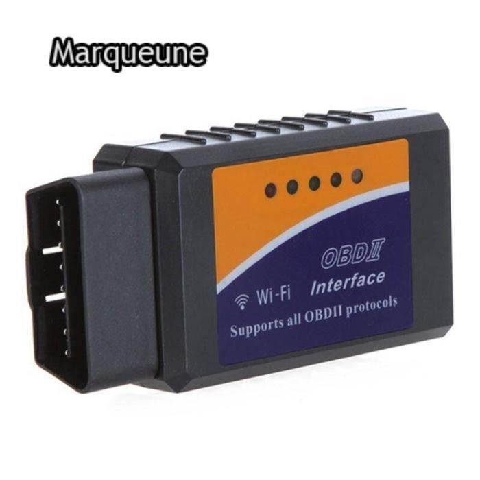 OBD WiFi OBD2 Mini-adapter Trådlös Felkods-skanner för Fordonsverktyg - Anslutning via WiFi till Telefon Marqueune(svart