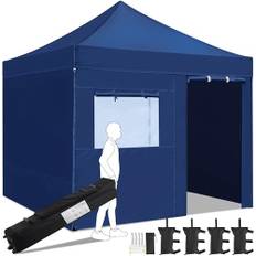 Yaheetech Fällbar paviljong 3 x 3 m med 4 sidoväggar, vattentät stabil vintersäker pop-up paviljong, 323/332/341 cm justerbar höjd, vikbart tält med sidodelar, UV-skydd 50 för utomhusbruk, marinblå