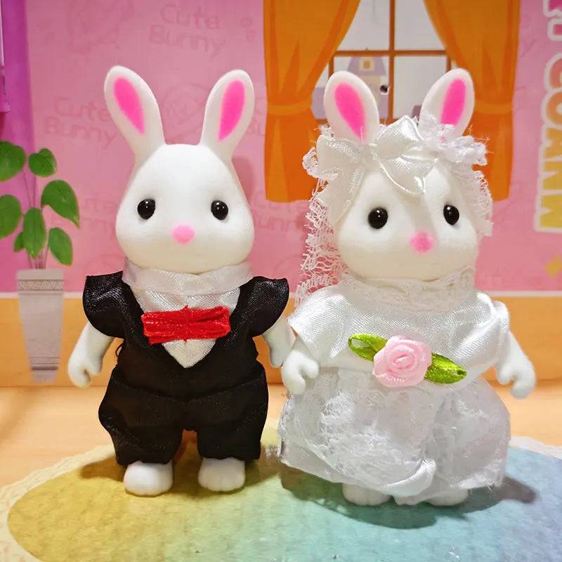 Forest Family Reindeer Rabbit Panda Animal Simulation Dollhouse Furniture Toy Set - Bride Rabbit
