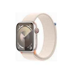 Apple Watch Series 9 (GPS + Cellular) - 45 mm - stjärnljusaluminium - smart klocka med sportögla - mjukt nylon i dubbla lager - starlight - 64 GB - Wi-Fi, Bluetooth, UWB, LTE - 4G - 39 g