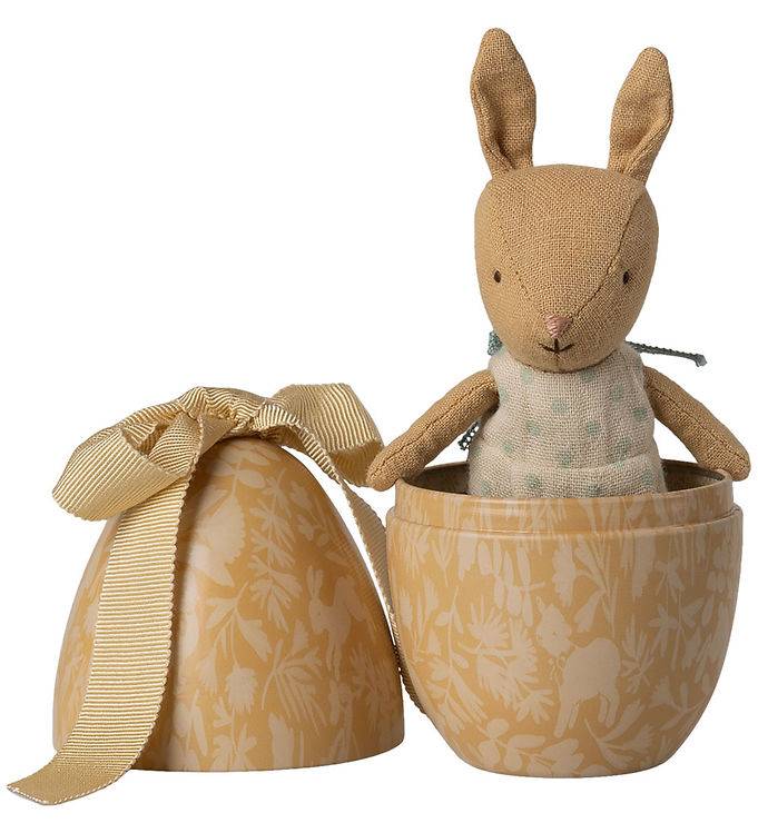 Maileg Påskeæg m. Mikro Kanin - Lille - Cream Yellow - Maileg - OneSize - Dekoration