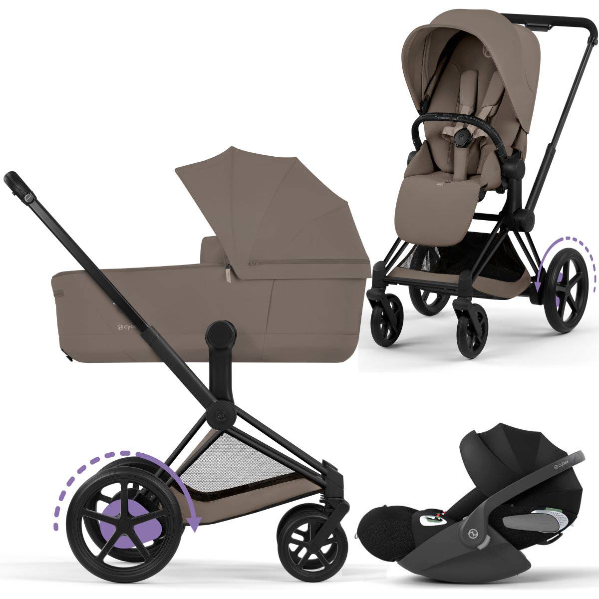 Cybex e-Priam 5 Comfort Stroller Set 3 in 1 incl. Cloud T i-Size - Black / Coconut Brown