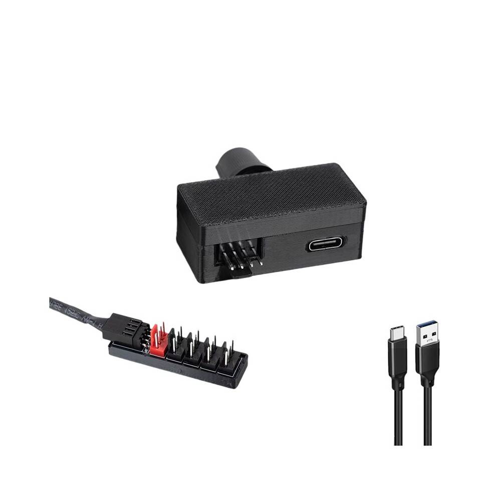 Fan Speed Controller 4Pin PWM Fan Governor TYPE-C Power DIY Watercooling Cooler High Power Fan Governor with Fan Hub