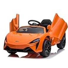 Mclaren Arura Elbil för barn, 12 V, 4 motorer, 12 V, orange, 1–6 år gamla barn, läderstol, gummihjul, RC-förälderhus