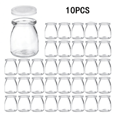 10 st 100 ml transparent glasburk med PE-lock, yoghurtbehållare i glas, puddingburk i glas för mjölk, sylt, gelé, mousse, honung och andra yoghurtburk - Multifärgad (10 st)