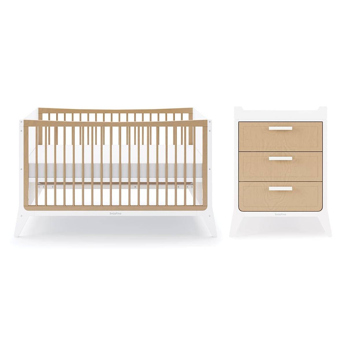 SnuzFino 2 Piece Nursery Furniture Set – White Natural - Furniture Set Only
