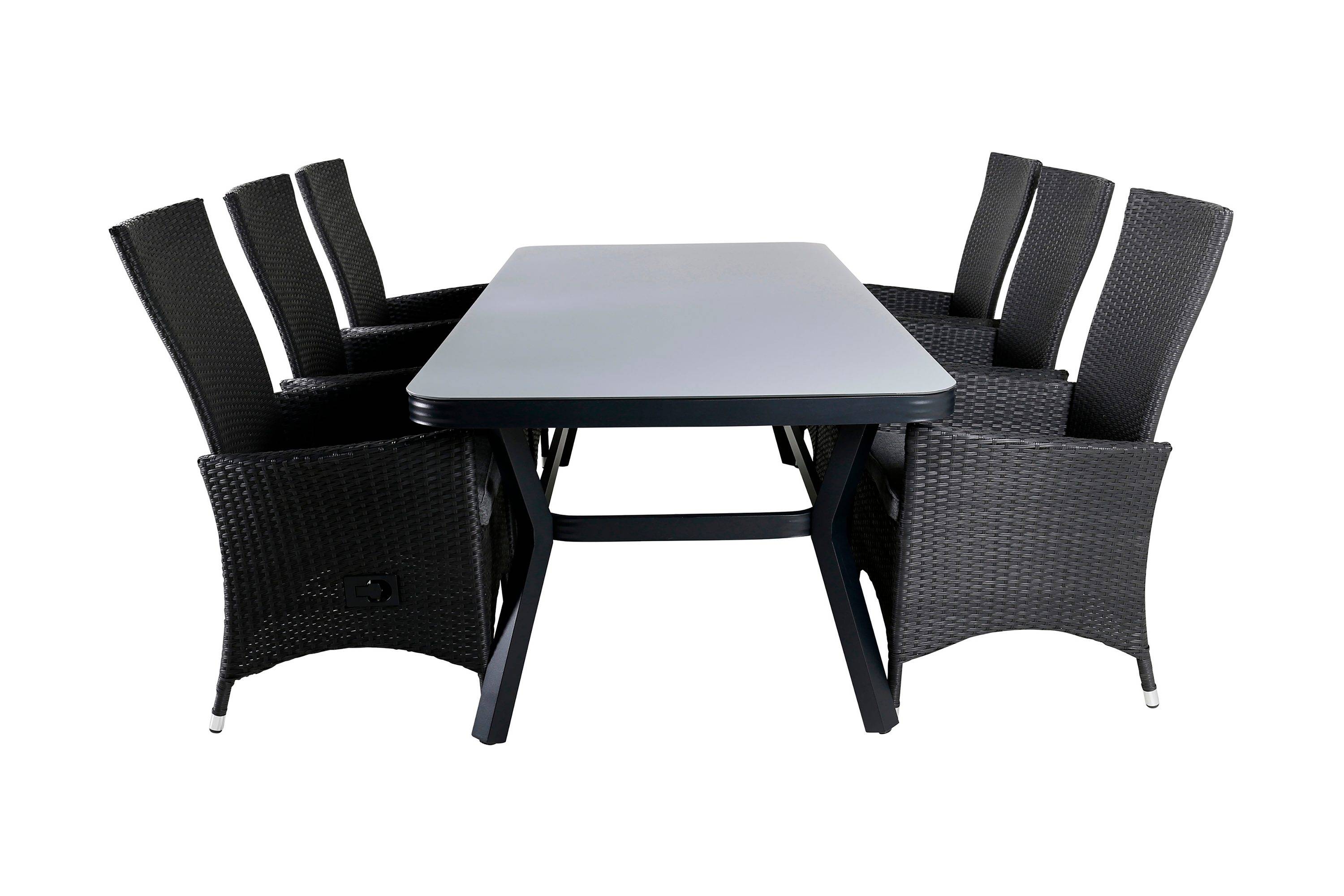 Venture Home Virya Matgrupp Utomhus 200cm + 6 Padova Reclinerstolar - Svart Matgrupper utomhus