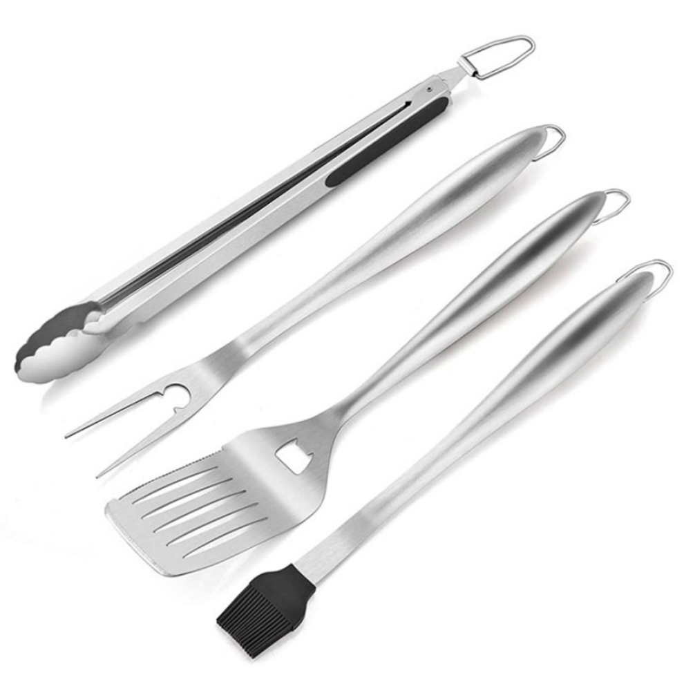 Professionelt grillsæt i rustfrit stål, kraftigt grilltilbehør til mænd, komplet grillsæt med spatel, gaffel, børste og tang til alle grilltyper